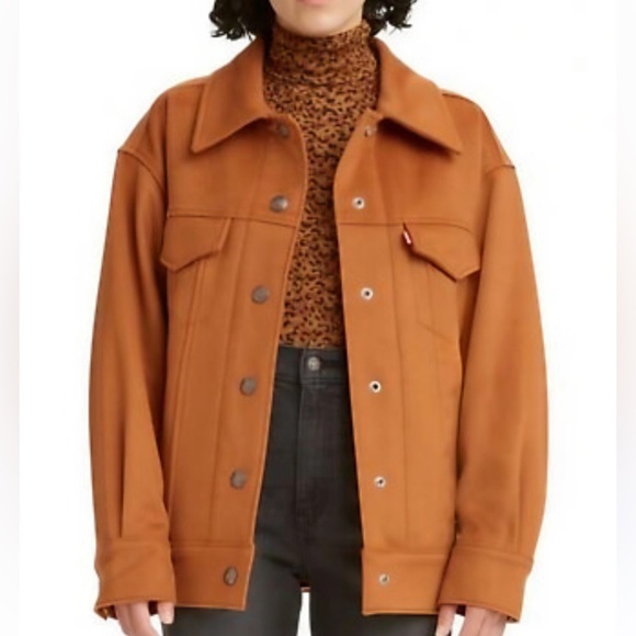 LEVIS GINGER WOOL SNAP FRONT TRUCKER VARSITY JACKET WOMENS SMALL OVERSIZED - Picture 7 of 7